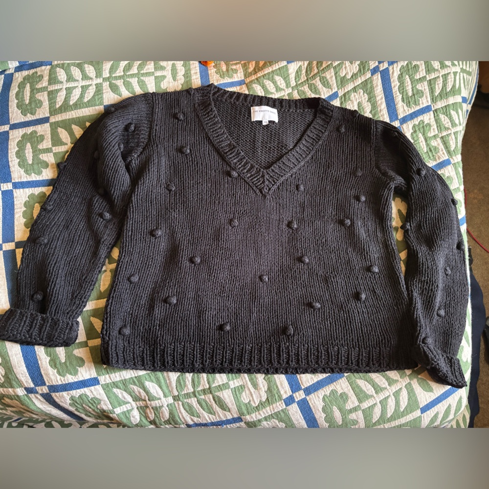 The Knotty Ones black Pom Pom chunky knit sweater